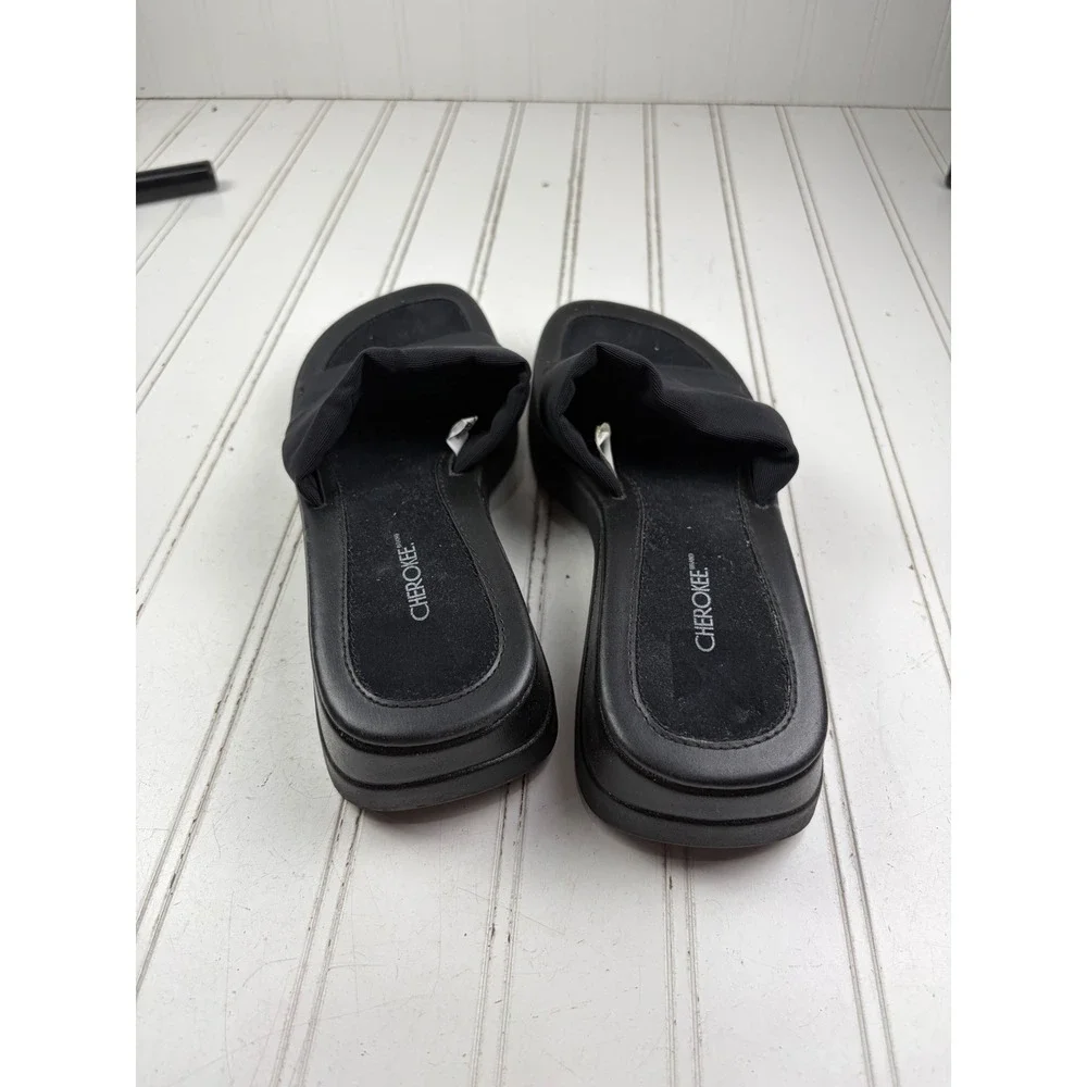 Cherokee Black Chunky Platform Comfort Slides Wedges Women's Size 9